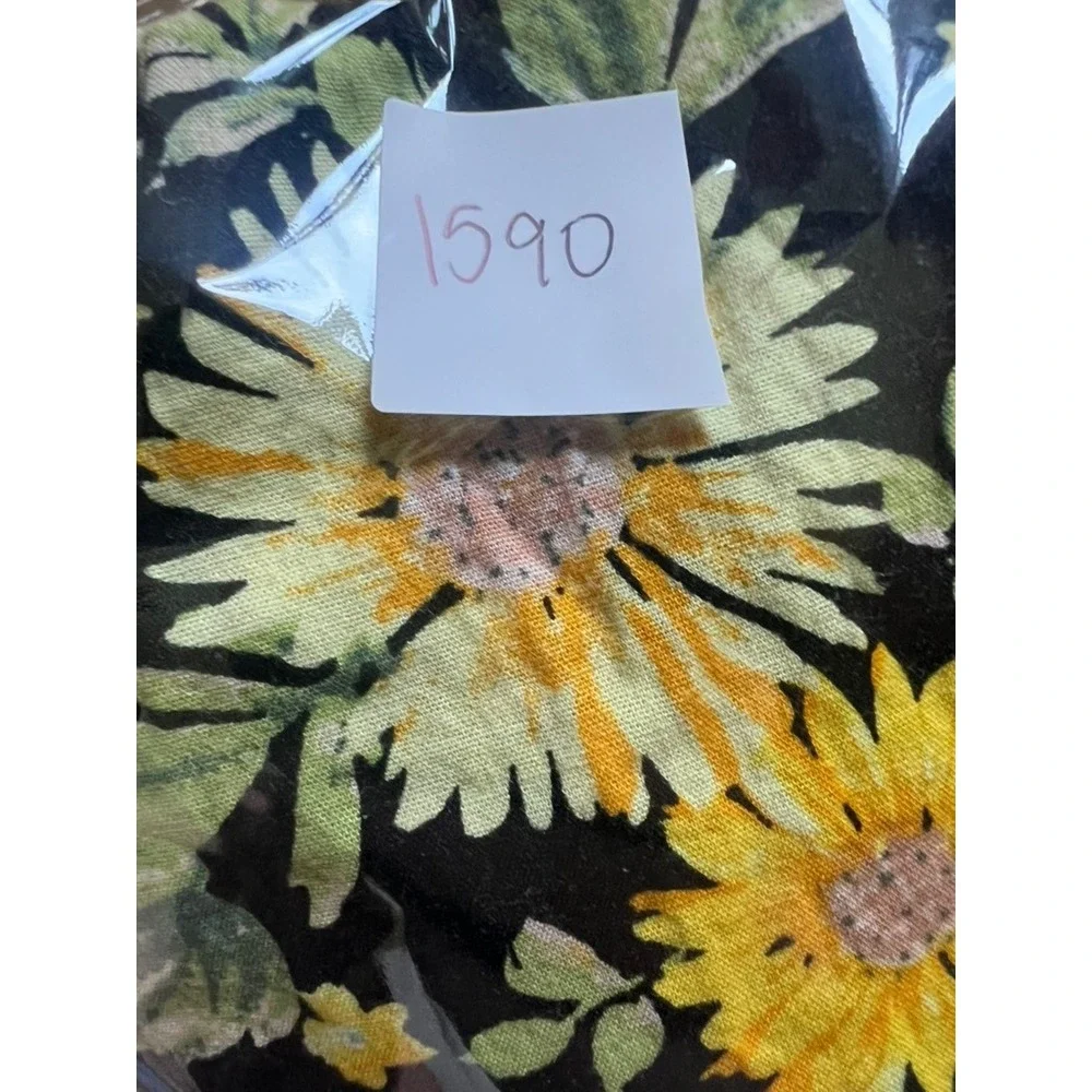 Old Navy Button‎ Down Shirt Kids XL 14-16 Black Sunflower Floral Built-In Flex